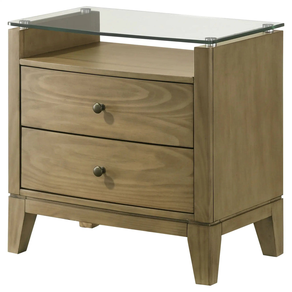Granada 2-drawer Glass Top Nightstand Natural Pine | 25.5 x 16 x 25.5 in | Tempered Glass | Bedroom