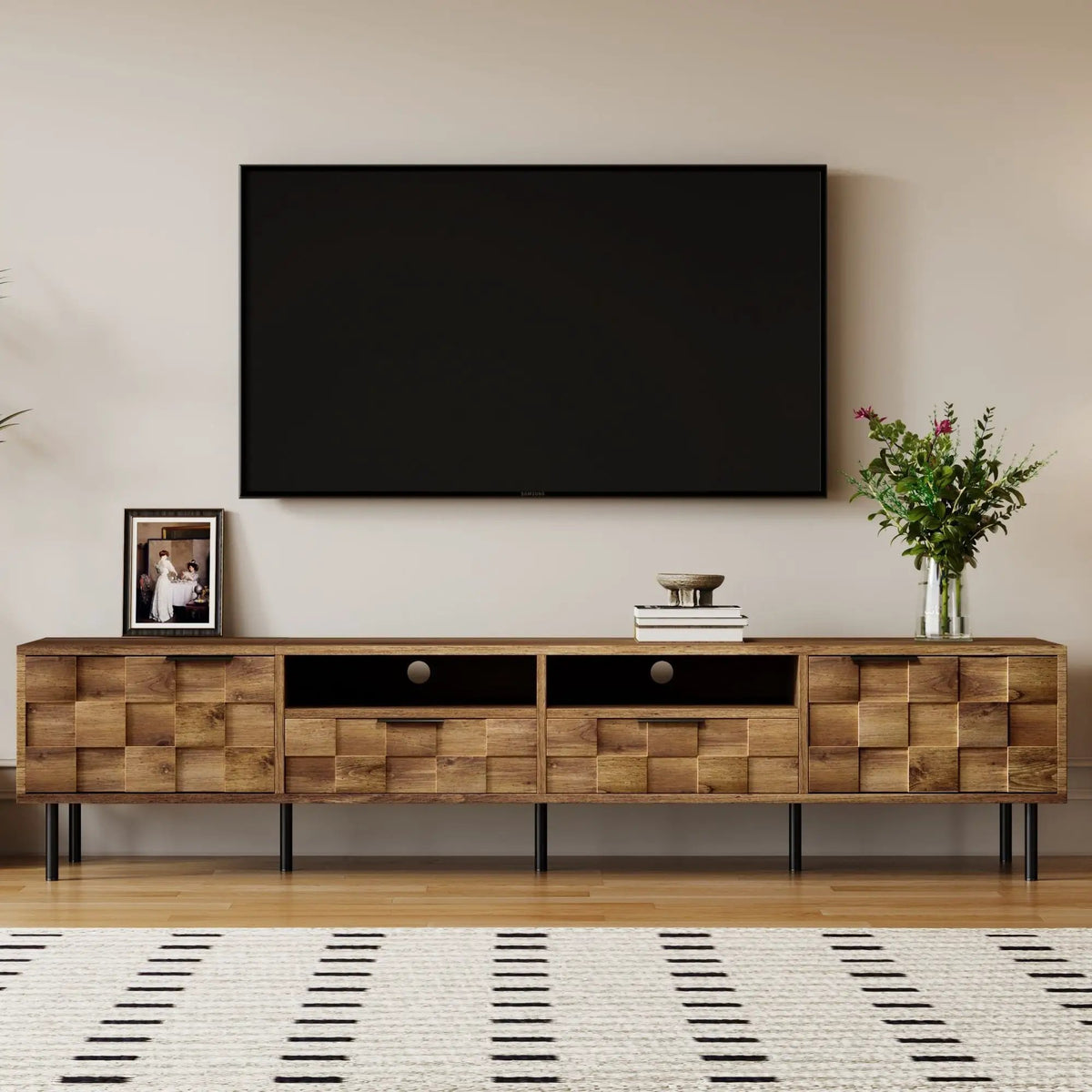 TV Stand | Media Console | 78.7 Inch with 2 Drawers 4 Cabinets | Mid Century