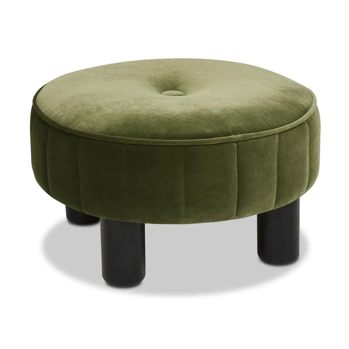 Riley Round Footstool Ottoman | 16 x 16 x 9 in | Fabric & Plywood | Olive Green