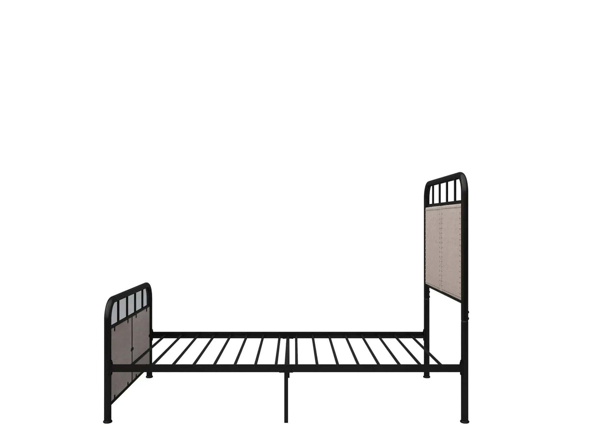 Twin Size Linen Upholstered Platform Metal Bed Frame With Fabric Headboard And | 77.5 x 41.25 x 53.75 in | Linen & Fabric | Brown