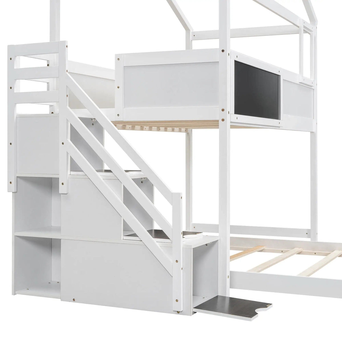 House Style Bunk Bed With Storage Staircase And board | 2 Pieces | Pine Wood | Bedroom