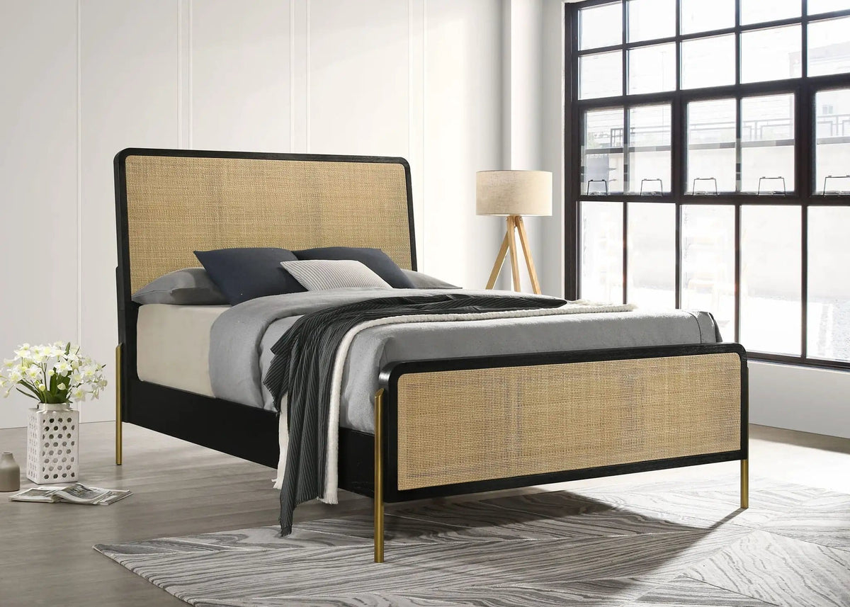 Arini Rattan Queen Panel Bed Black and | 65.25 x 91 x 56.25 in | Rattan & Metal | Natural