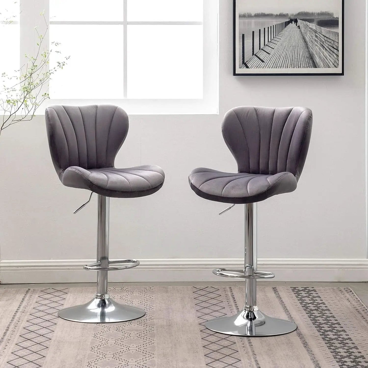 Velvet Adjustable Swivel Barstools Gray Set of Two from PriceLows™