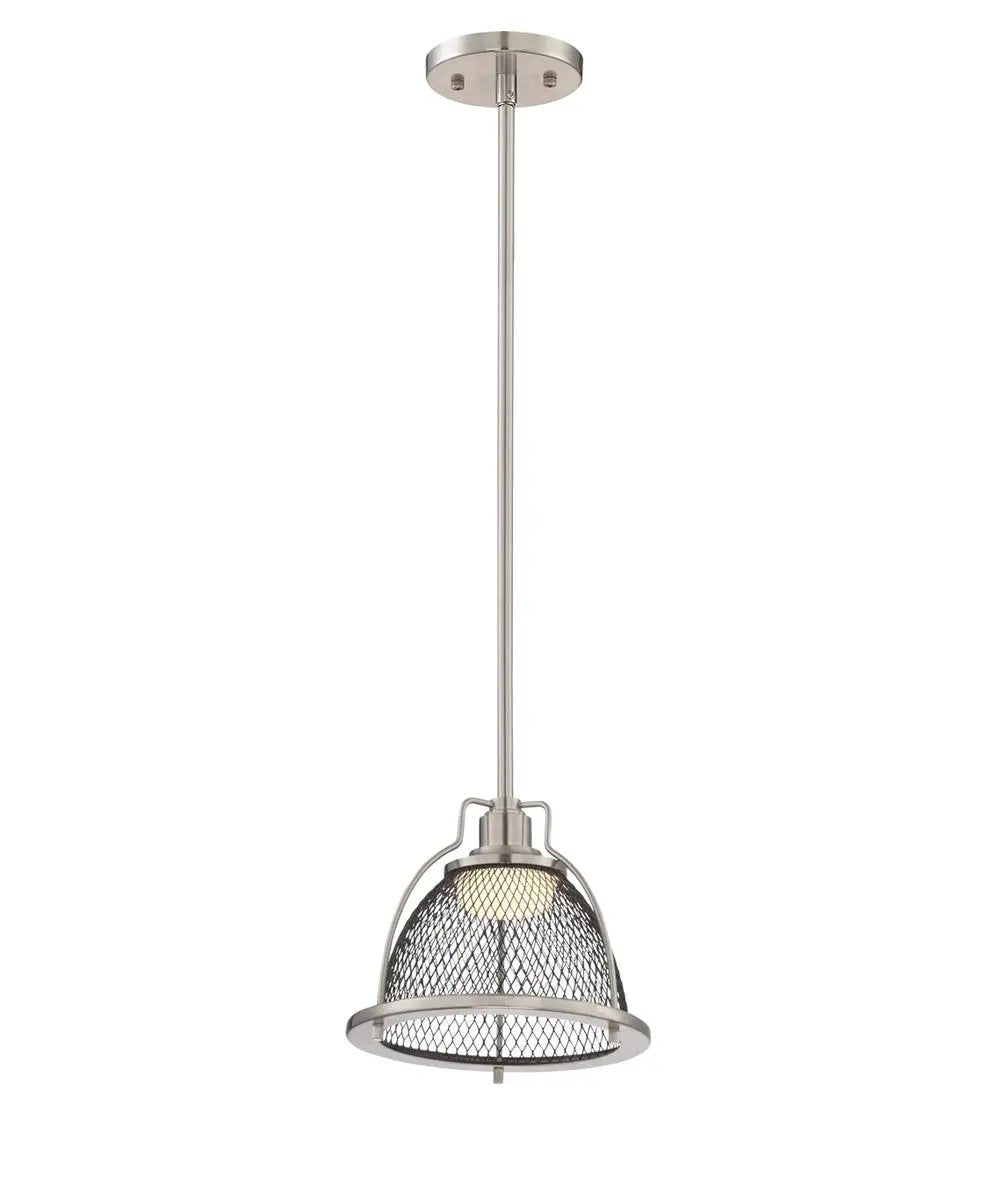 LED Pendant Light | 8 Inch Wide | Single Bulb | Brushed Nickel Black Mesh