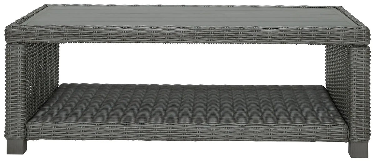 Elite Park Outdoor Cocktail Table | Gray | Rust-Proof Aluminum Frame | All-Weather Resin Wicker