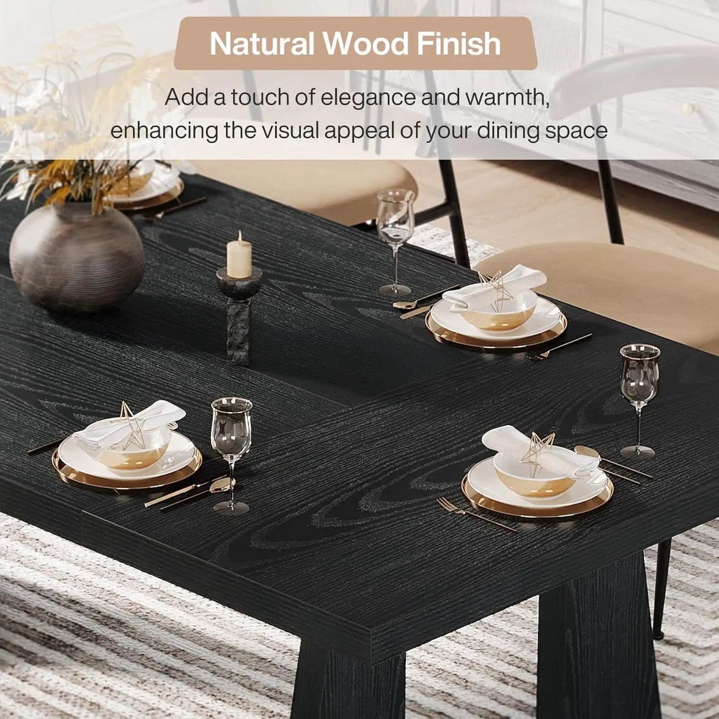70.9 Inch Black Contemporary Rectangular Dining Table Seats 6 To 8 from PriceLows™