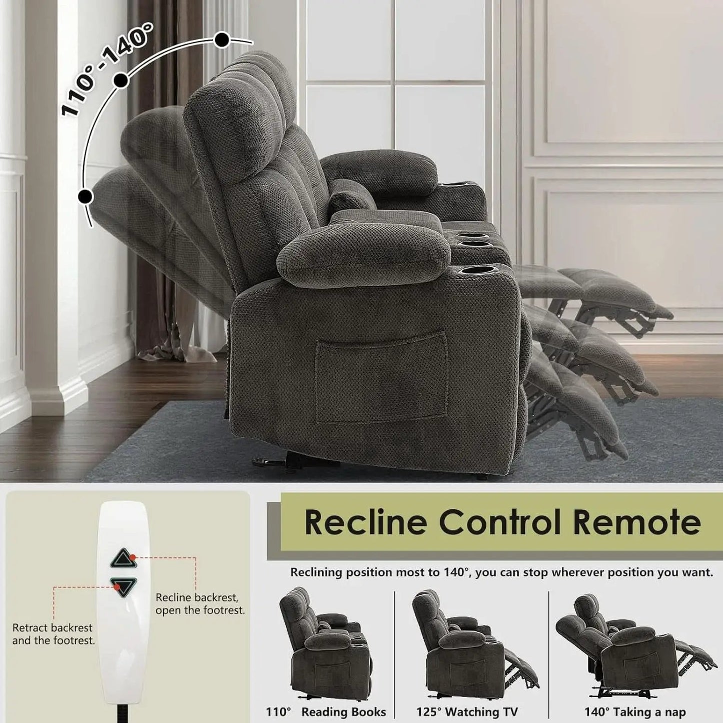 Power Reclining Sofa Set With Massage And USB Ports from PriceLows™