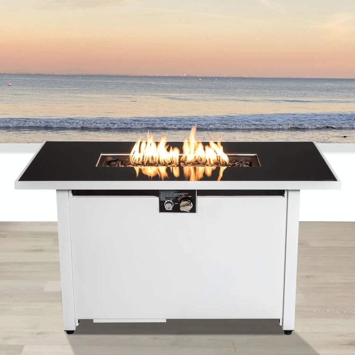 Outdoor Fire Pit Table With Lid White / | 43 x 22 x 11 in | Stainless Steel | Black