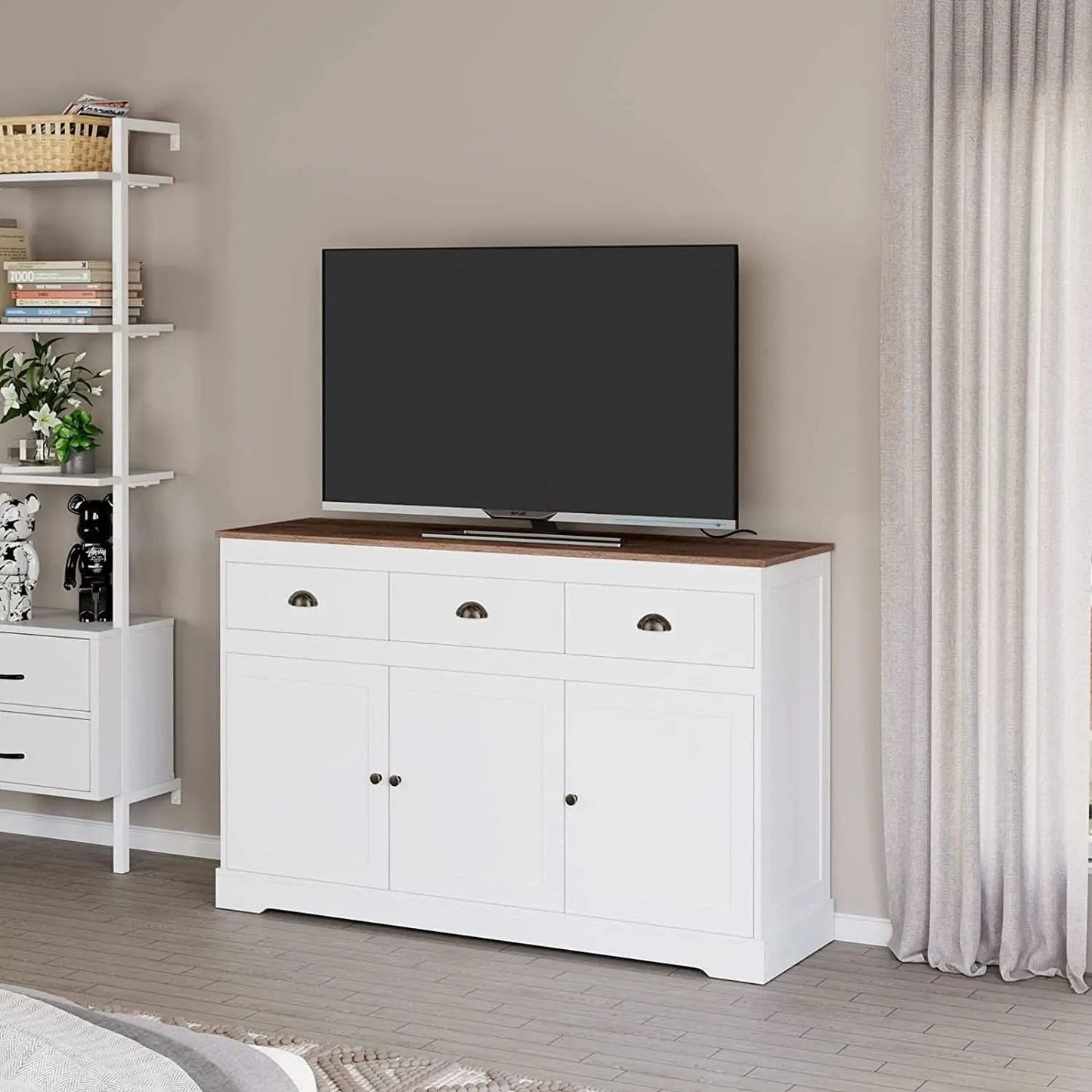 Farmhouse Buffet Cabinet With Adjustable Shelves 53 Inch Length from PriceLows™