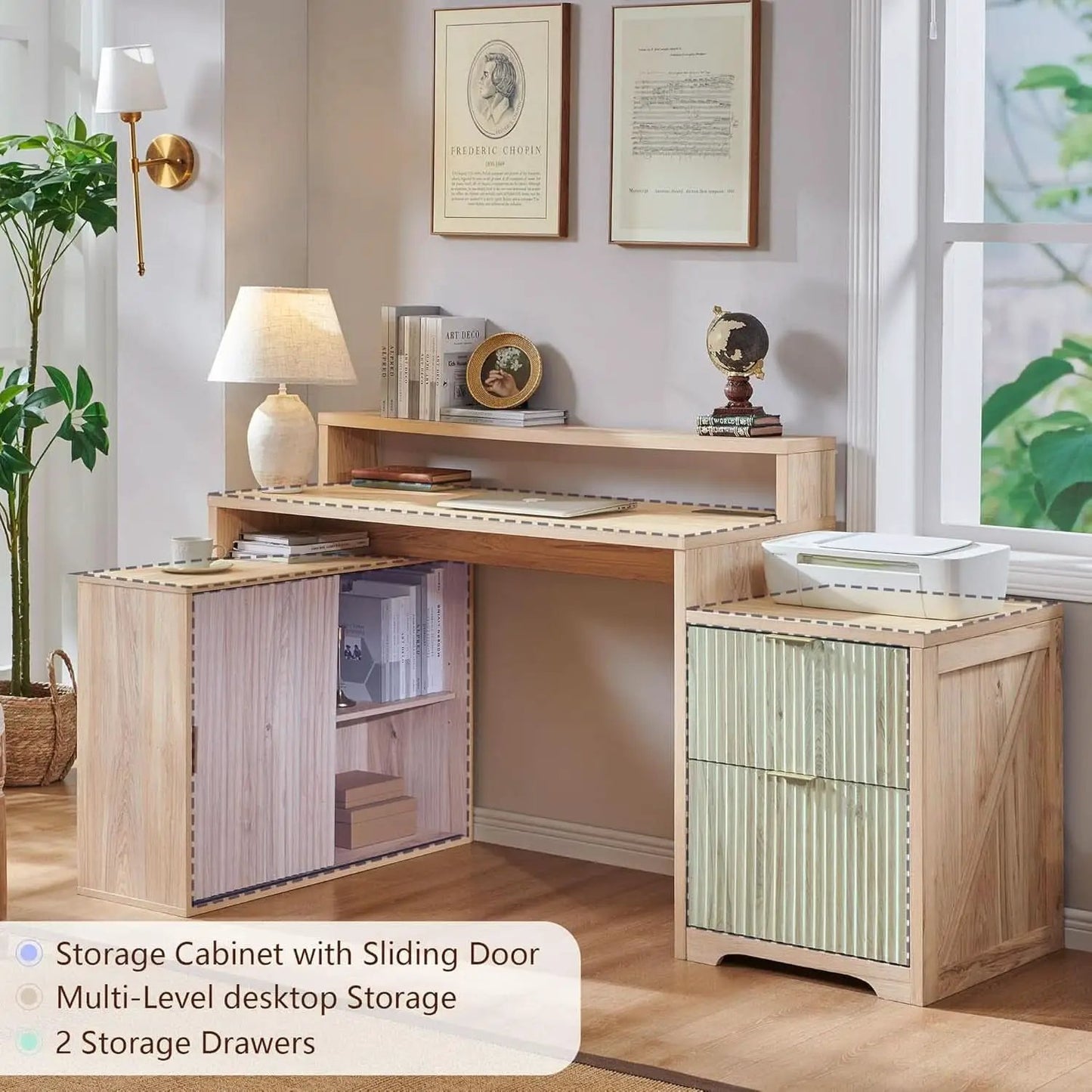 67-Inch L-Shaped Desk With Integrated Power Outlets from PriceLows™