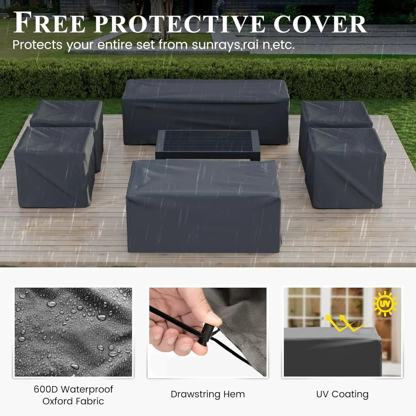 Aluminum Patio Set 7 Piece With Waterproof Covers Grey from PriceLows™