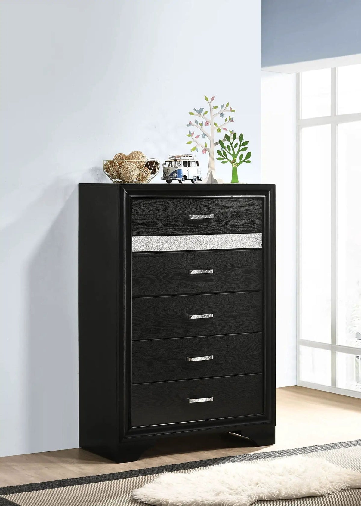 Miranda 6-drawer Bedroom Chest | 34.25 x 16.5 x 51.5 in | Metal | Black