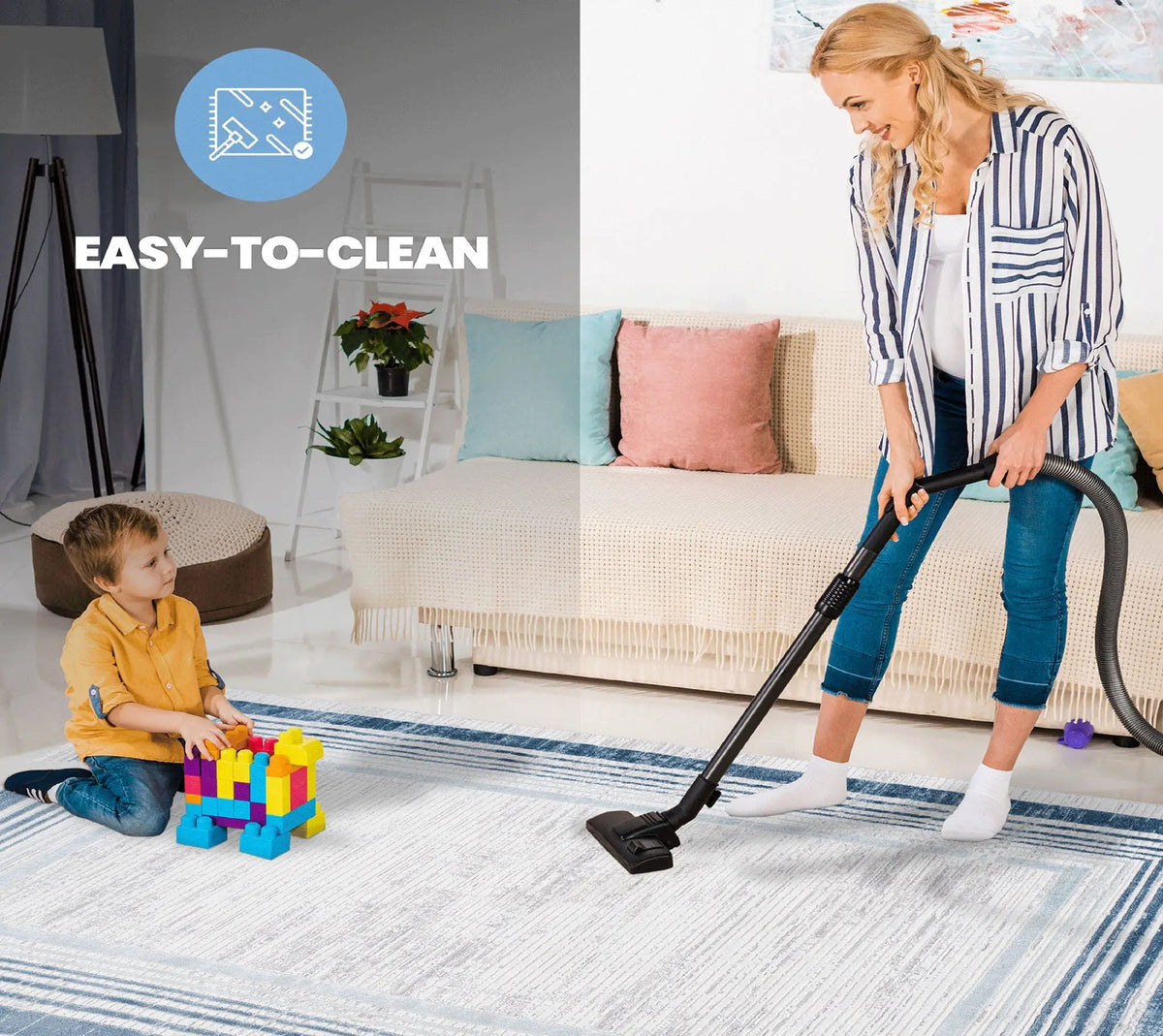 Marfi Bordered Runner Rug | 96 x 26 Inch | Stain Resistant | Non-Shedding Machine-Woven