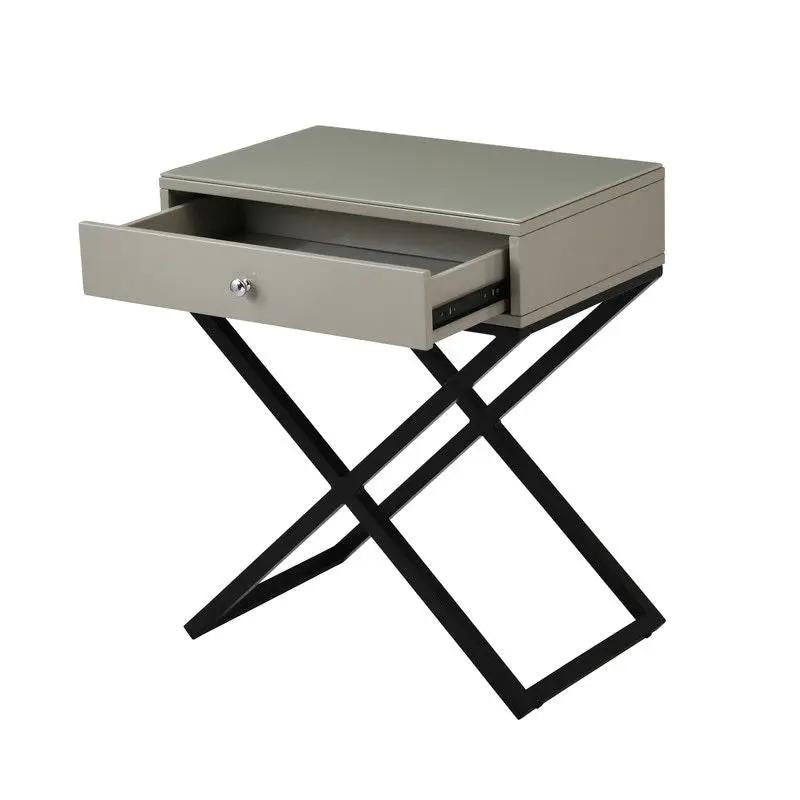Koda End Side Table | Nightstand With Drawer | Cross Base | 26.5 Inch Height