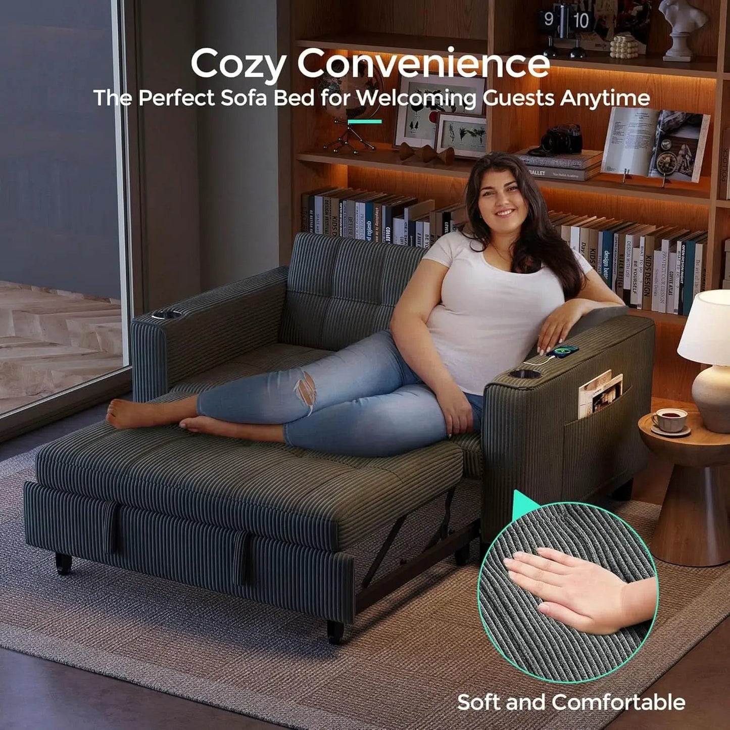 Corduroy Gray 54 Inch Multifunctional Sleeper Sofa from PriceLows™