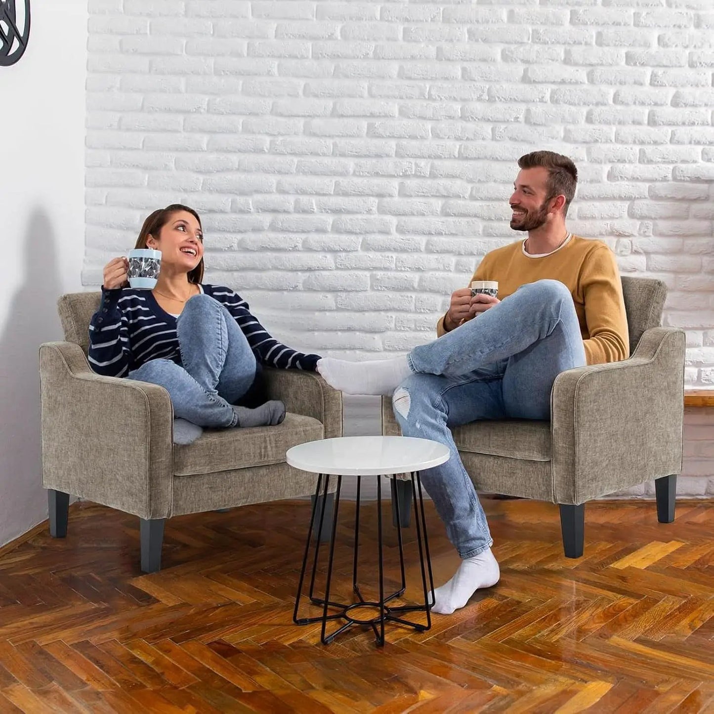 Light Brown Upholstered Midcentury Living Room Armchair from PriceLows™