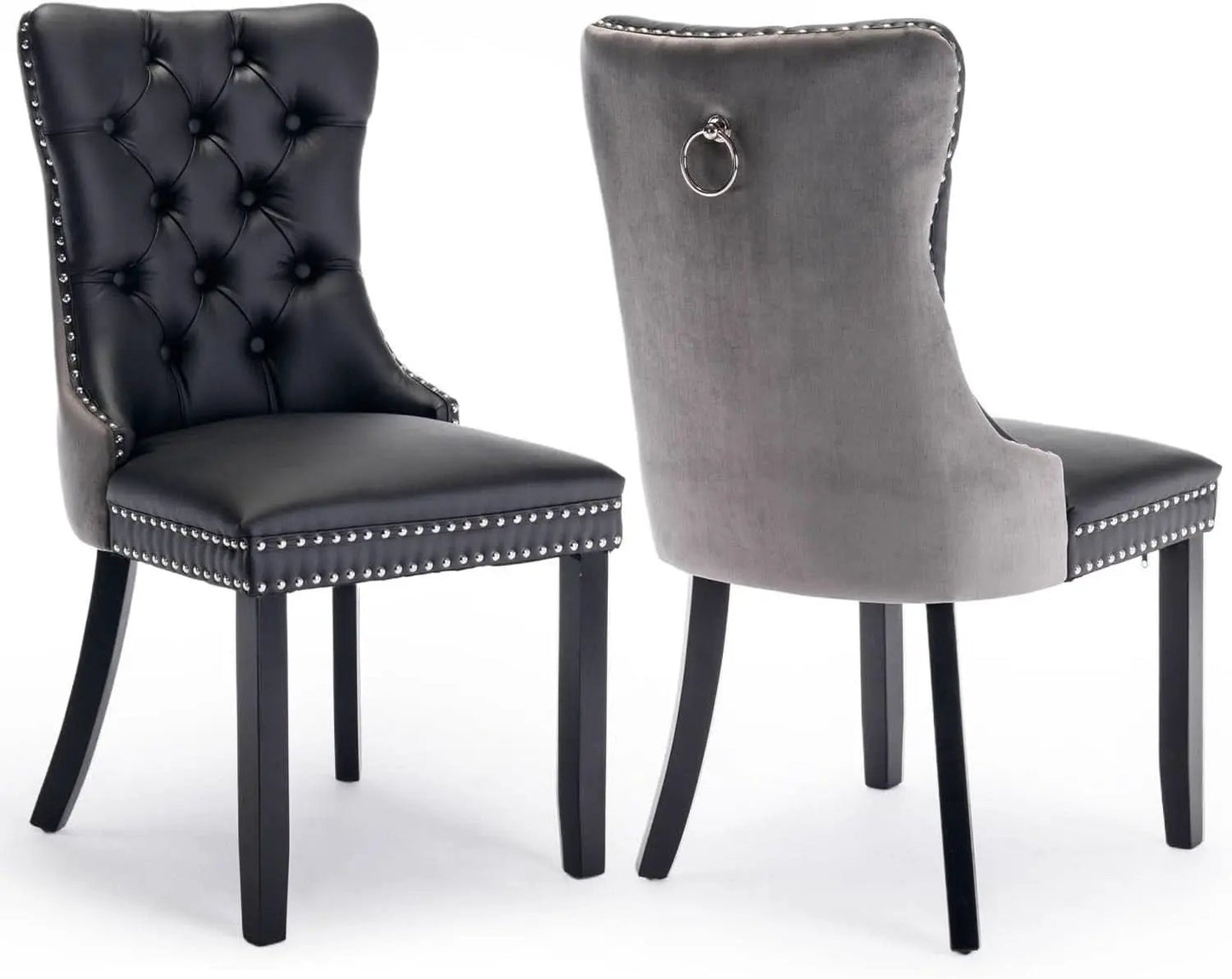 Leather Dining Chairs Set of 2 Black Nailhead Trim from PriceLows™
