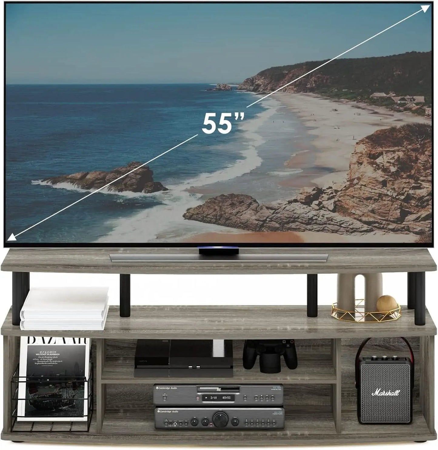 Large Entertainment Center for 55 Inch TV Oak and Black from PriceLows™