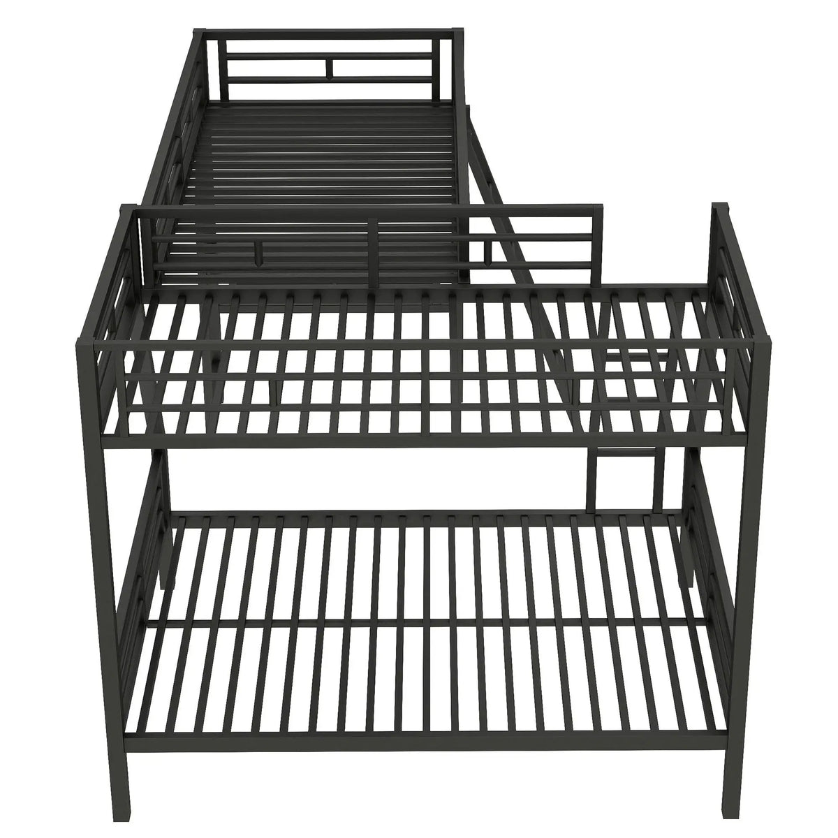Twin Over Full Loft Bed | L Shaped Design | Built In Desk | Black Frame