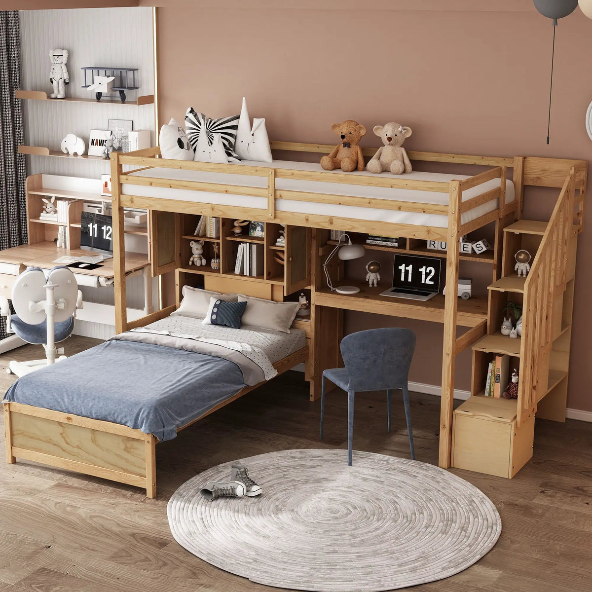 Loft Bed | Solid Pine Wood | Built In Desk | Side Storage
