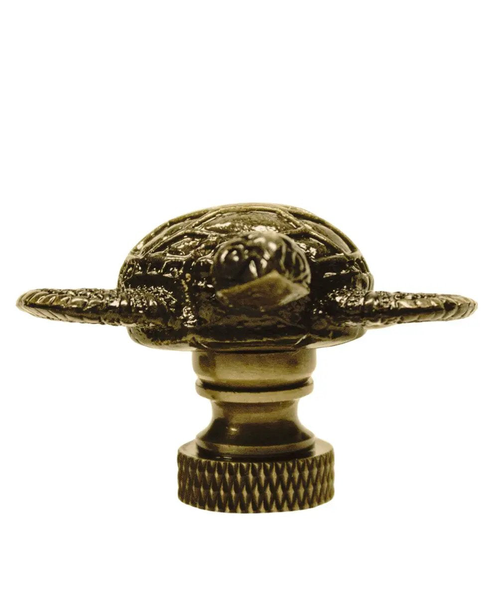 Lamp Finial | Sea Turtle Design | Antique Brass | 1.4 Inch Height