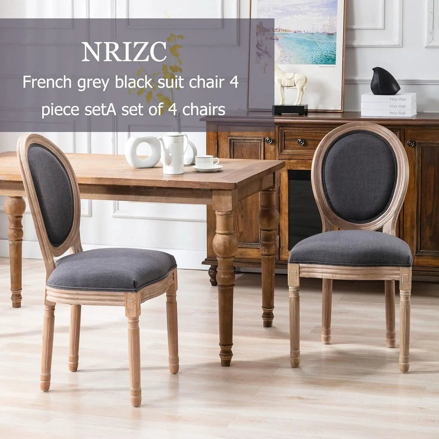 French Country Dining Chairs Set of 4 Oak Wood Round Back from PriceLows™