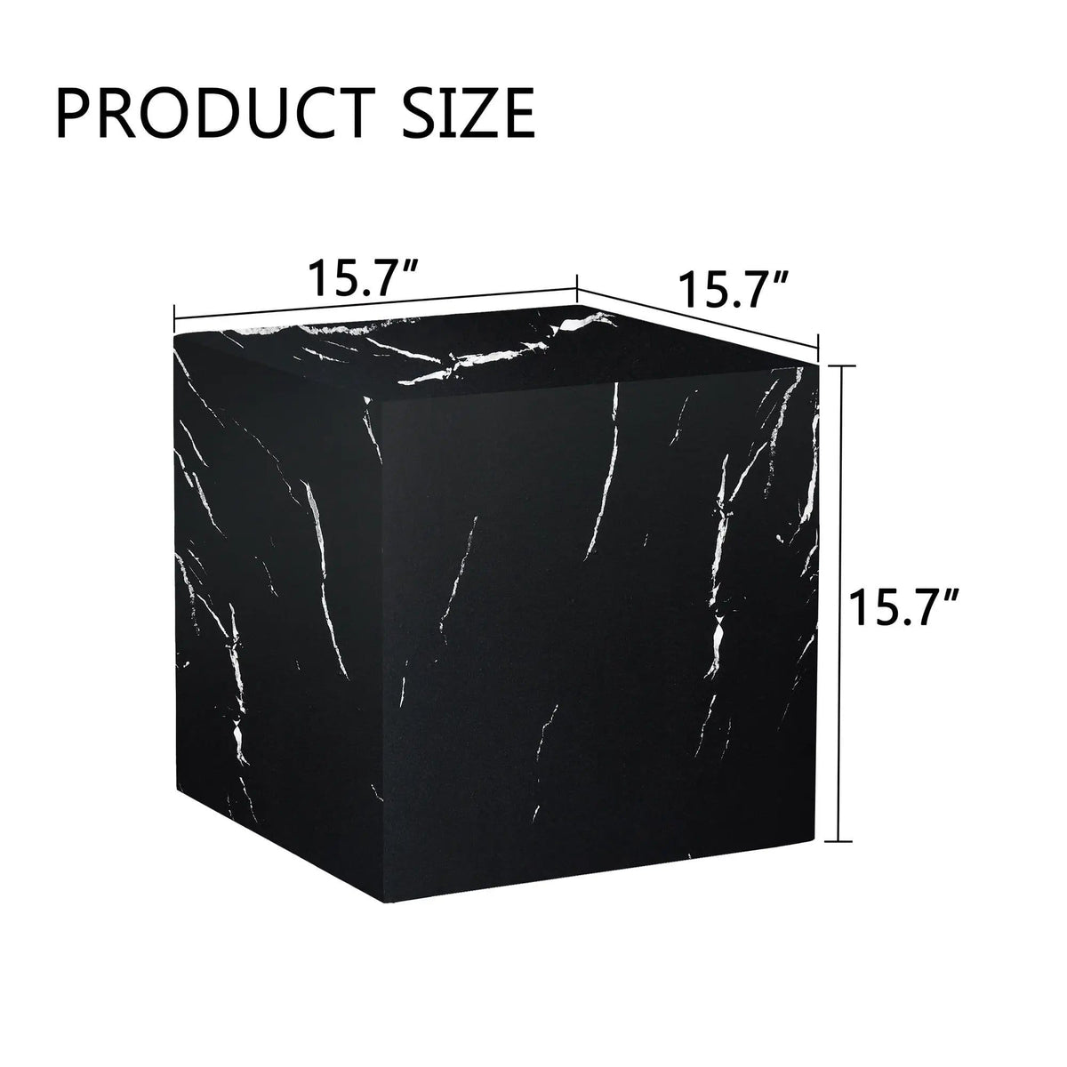 Luxurious Marble Texture Coffee Table Cube Design Elegant Living Room Accent - | 15.7 x 15.7 x 15.7 in | Marble & Mdf | Black
