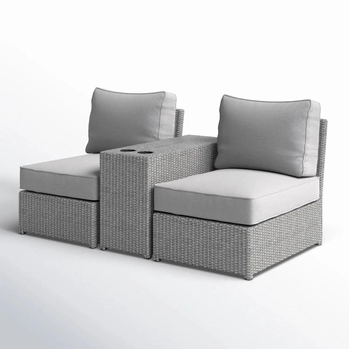 2 Person Wicker Conversation Set | Cushions Included | Integrated Cup Holders | Handwoven HDPE