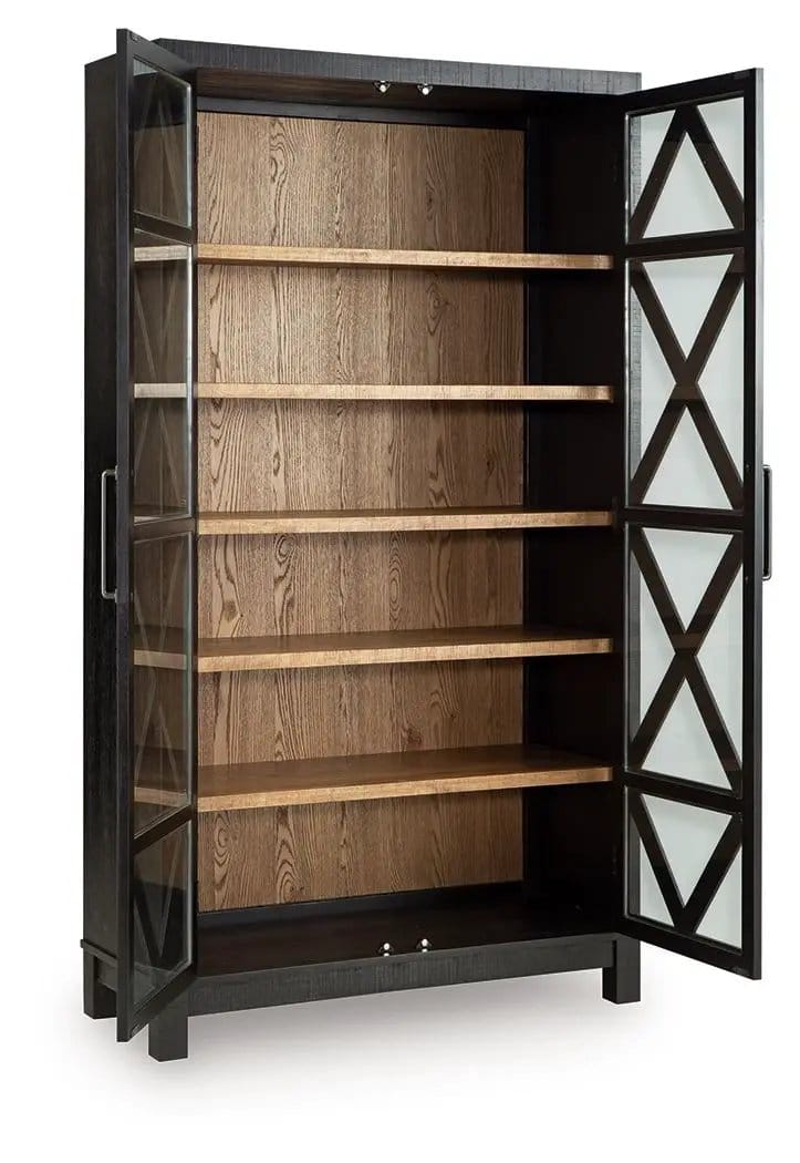 Christop Accent Cabinet | 42 x 17.13 x 78 in | Oak Veneer & Glass | Black / Brown