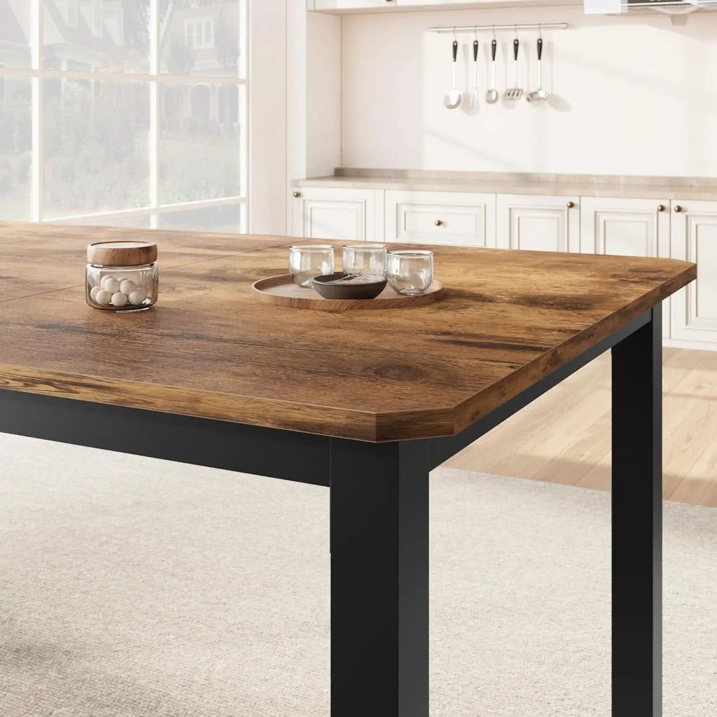 Industrial Wood Dining Table 78.7 Inches Long Brown Finish from PriceLows™