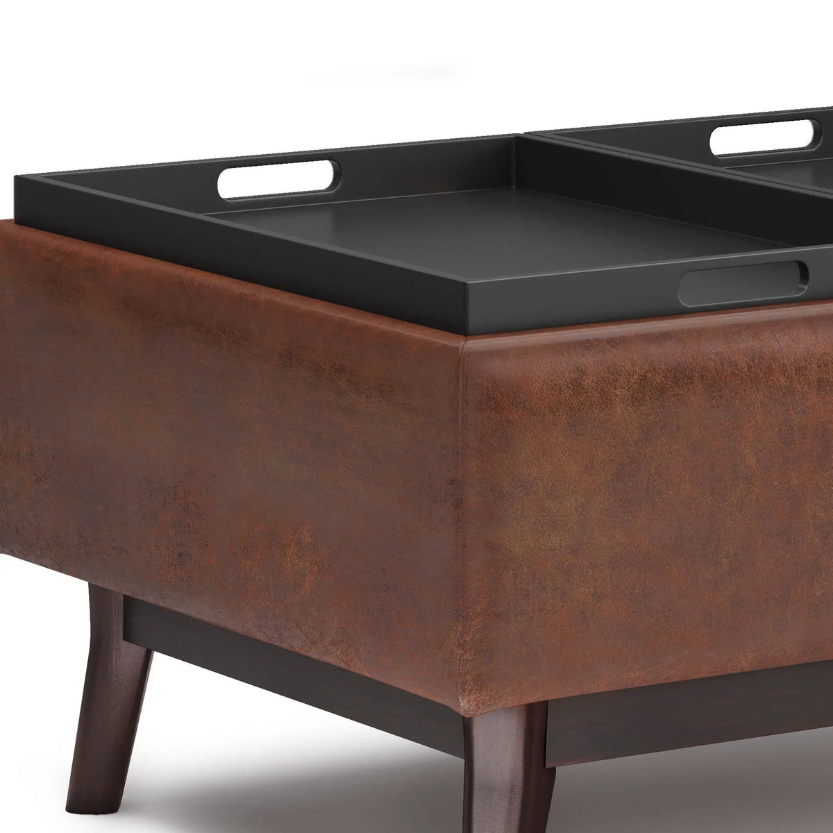 Owen Tray Top Coffee Table Ottoman | Upholstered Storage | Two Flip Over Serving Trays | Small Size