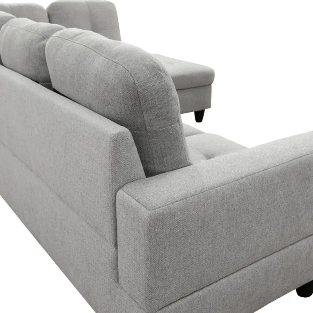 L Shaped 3 Piece Flannel Sofa With Storage Ottoman Grey from PriceLows™