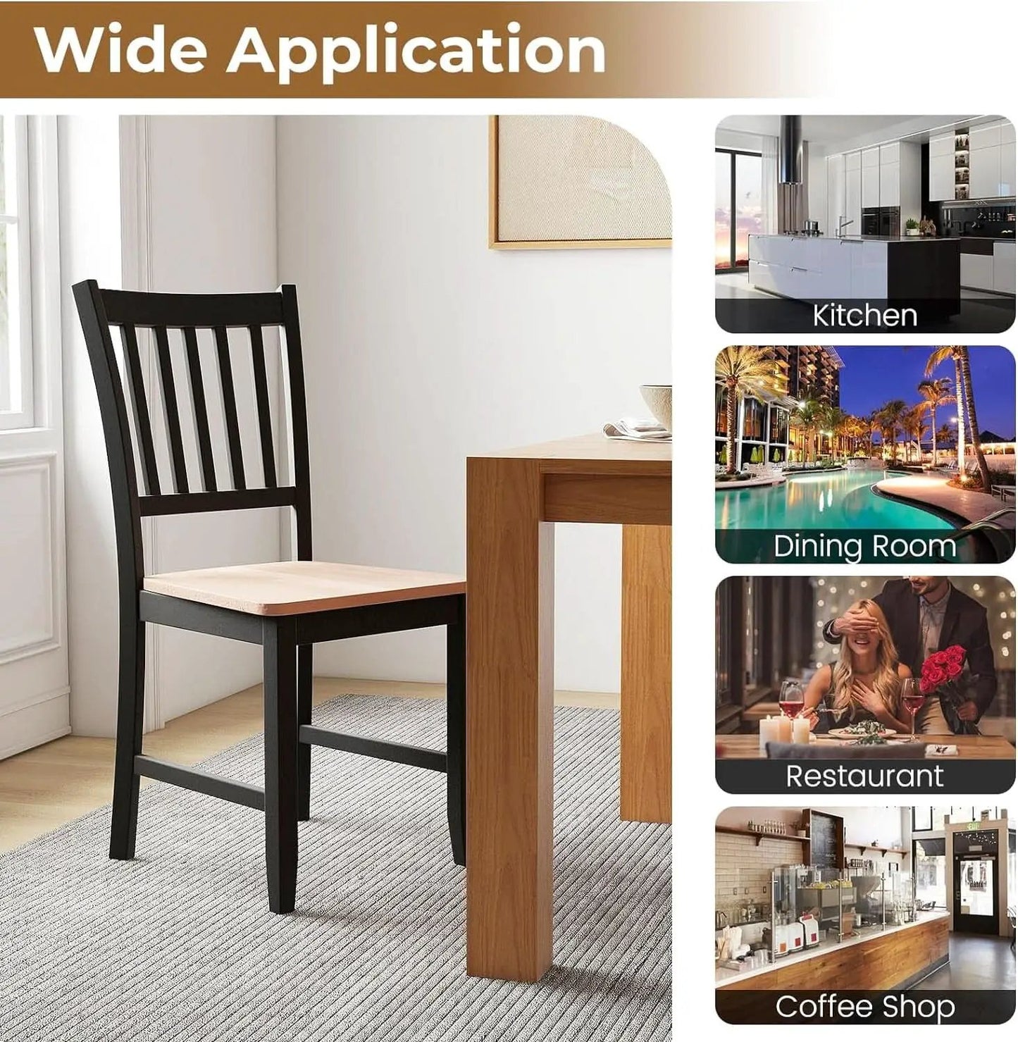 Wooden Dining Chairs Set of Four Black Farmhouse Armless from PriceLows™