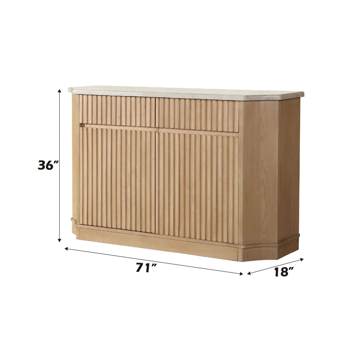 Qwin Server | 18 x 71 x 36 in | Marble & Metal | Natural Marble / Oak