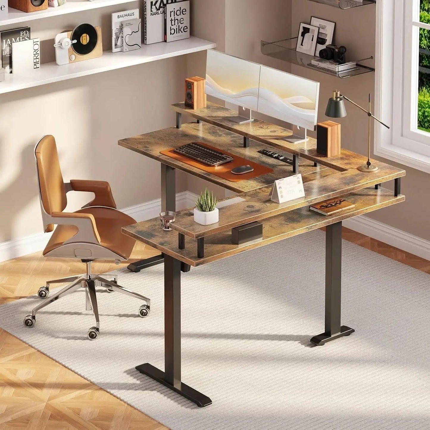 Electric L Shaped Standing Desk 59 Inch Height Adjustable