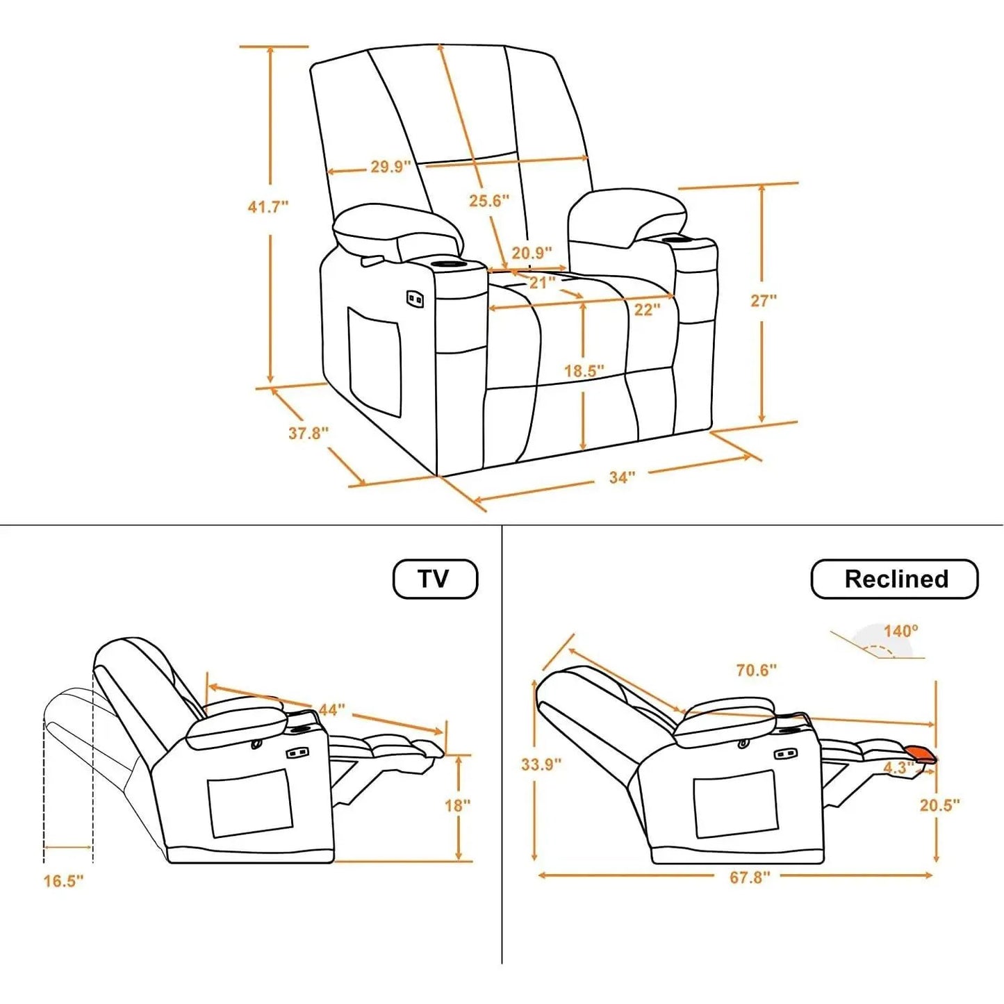 Fabric Electric Recliner Chair With Heat Remote Control from PriceLows™