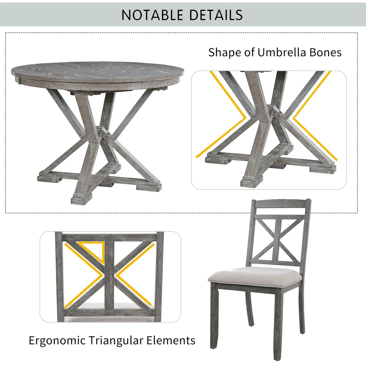 Dining Set | Extendable Round Table | 4 Upholstered Chairs | Linen