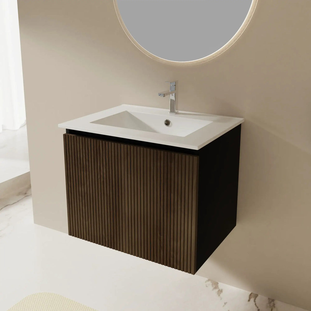 Floating Bathroom Vanity Combo | Wall-Mounted | Integrated Sink | Towel Rack Included