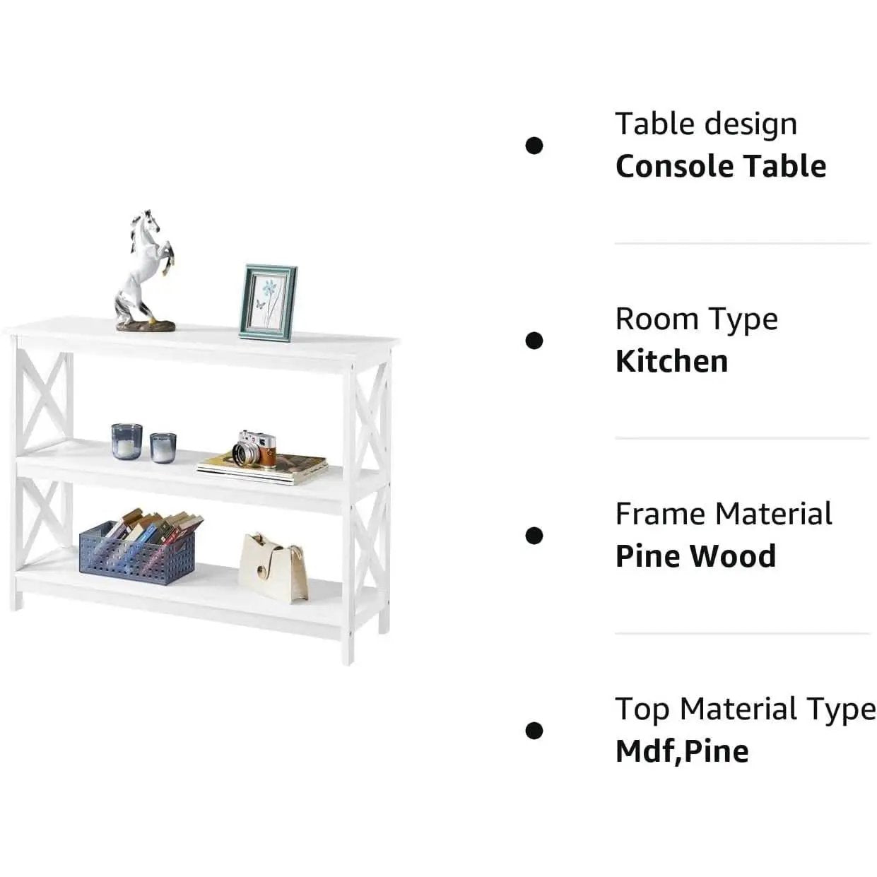 White Three Tier Console Table With Storage Shelves from PriceLows™