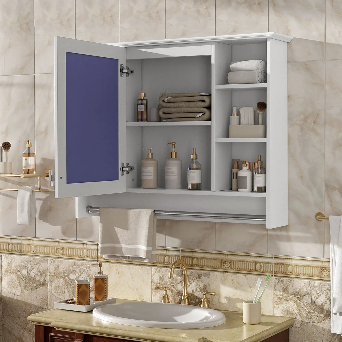 Wall Mounted Mirror Cabinet | Soft Close Door | Adjustable Shelf | Towel Bar