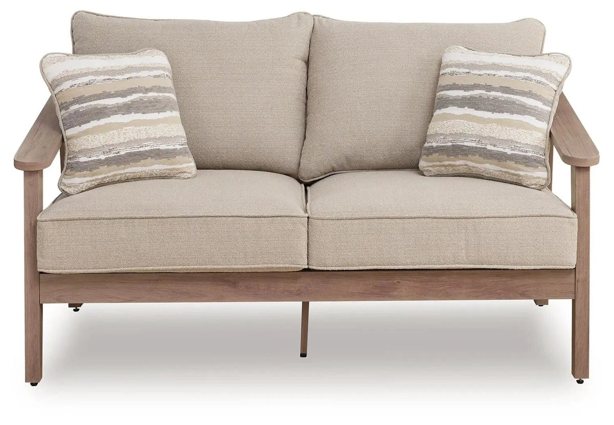 Harmony Headlands Loveseat With Cushion | 61.5 x 35.5 x 37.13 in | Polyester & Fabric | Natural / Gray