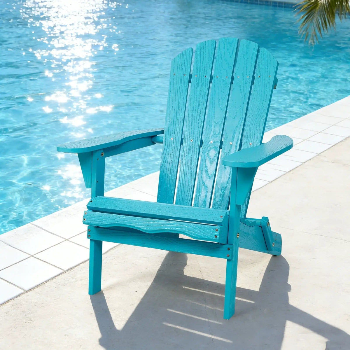 Outdoor Folding Adirondack Chair Patio With Natural Grain Texture Turquoise | 31 x 28 x 36 in | Solid Wood & Hemlock | Blue