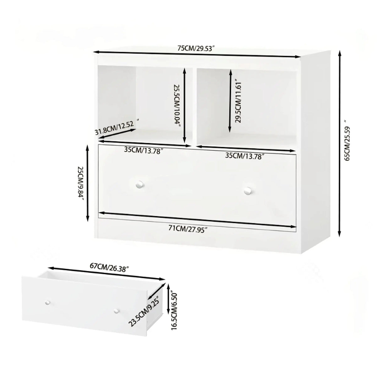 Toy Storage Organizer | 2 Open Shelves | Deep Drawer | White