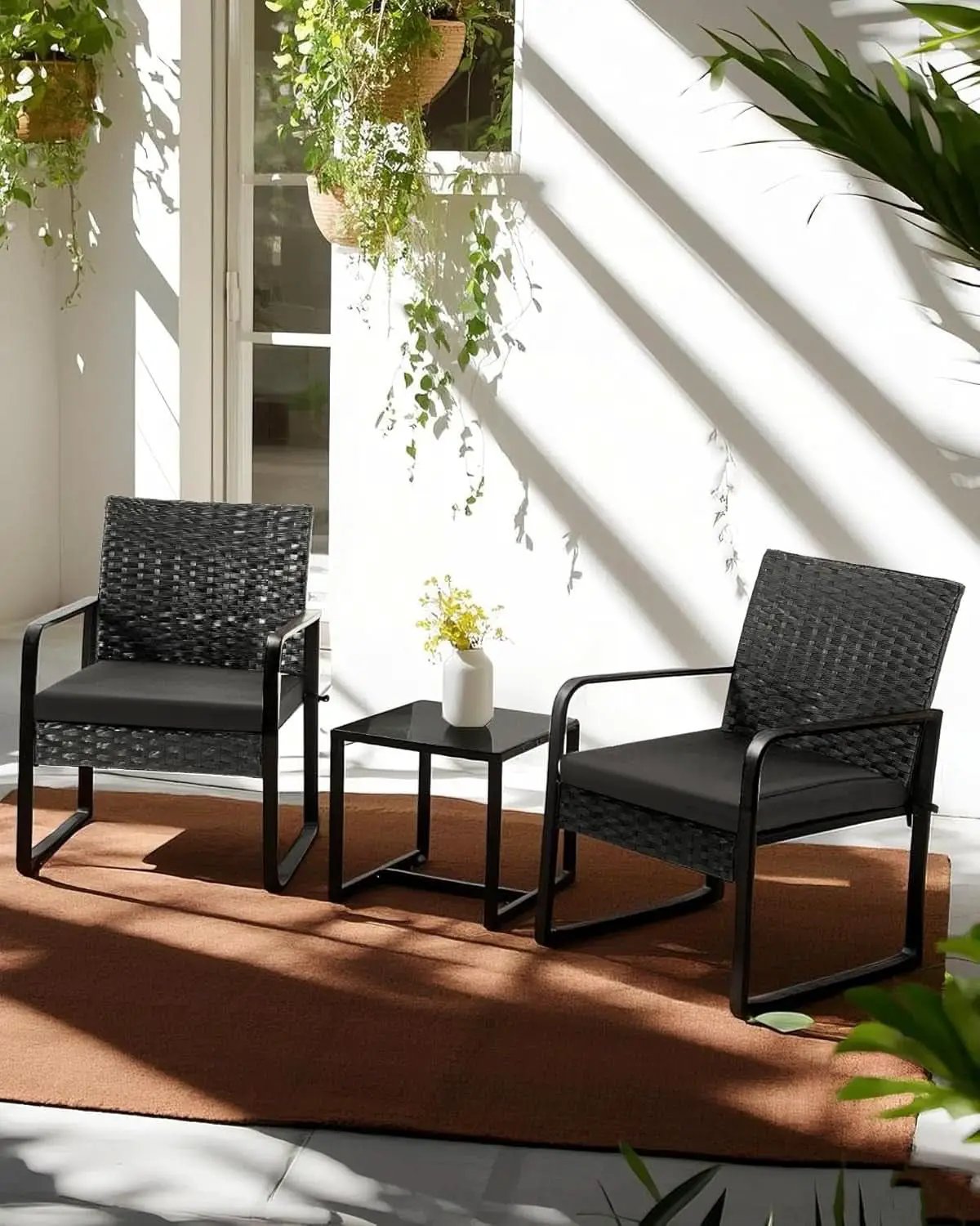 3 Piece Outdoor Patio Furniture Set Wicker Conversation Set With Glass Coffee Table from PriceLows™