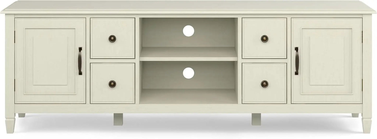 72 Inch Wide Solid Wood TV Stand Antique White With Storage from PriceLows™