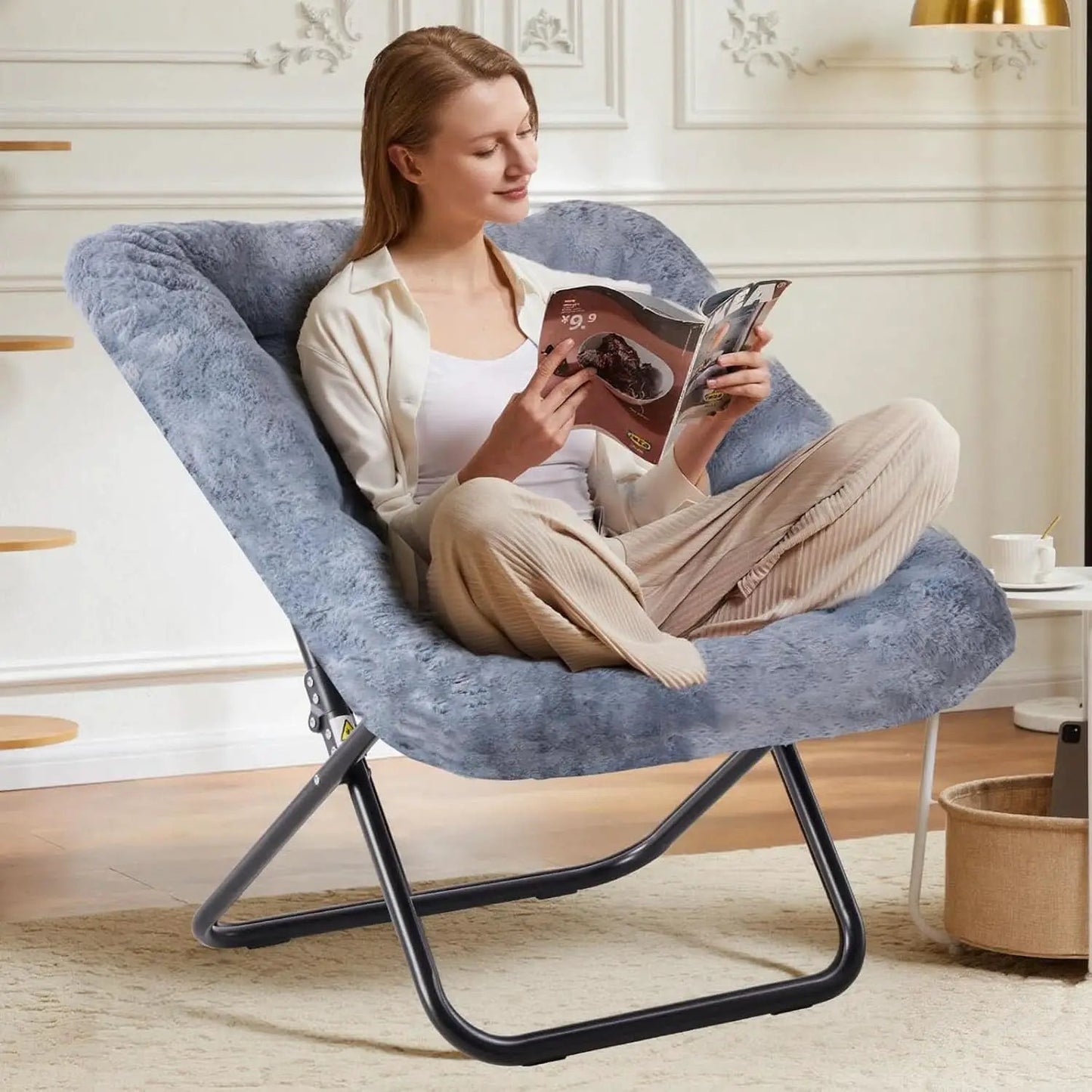 Oversized FauxFur Folding Lounge Chair Charcoal Gray from PriceLows™