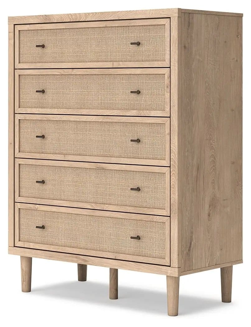 Cielden Five Drawer Wide Chest | 40.71 x 19.69 x 52.48 in | Engineered Wood & Linen | Two-Tone