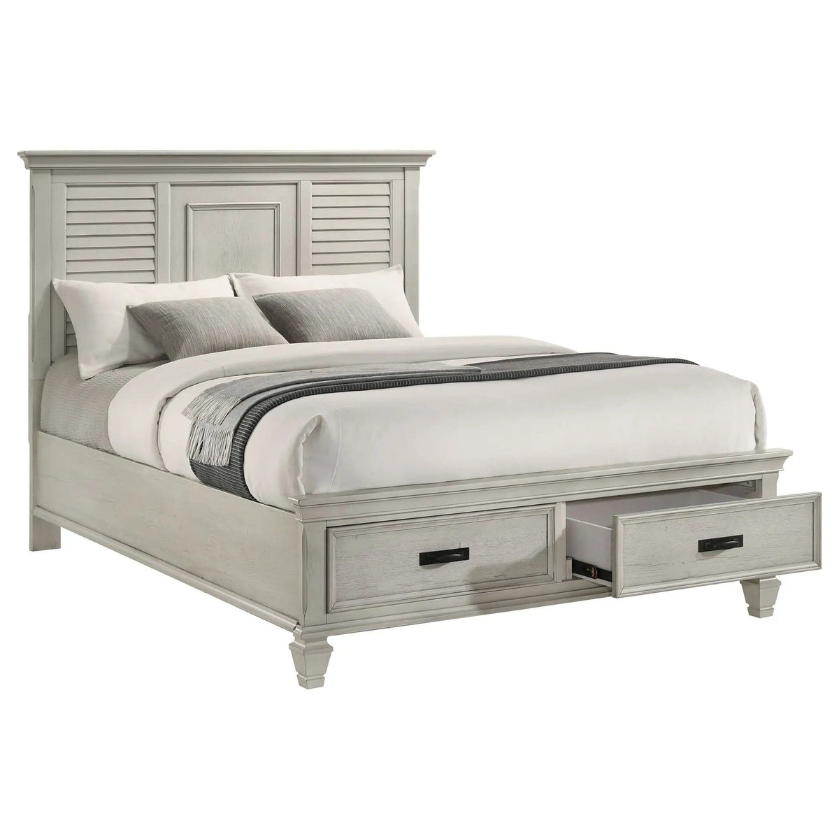 Franco Wood Queen Storage Panel Bed Distressed | 67.5 x 85.75 x 57 in | Wood | White