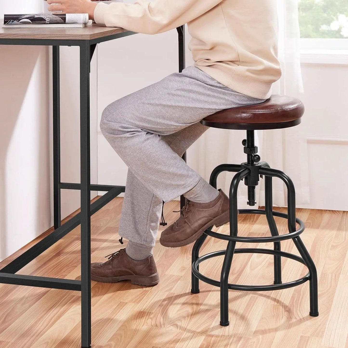 Industrial Bar Stool Adjustable Brown Counter Height from PriceLows™