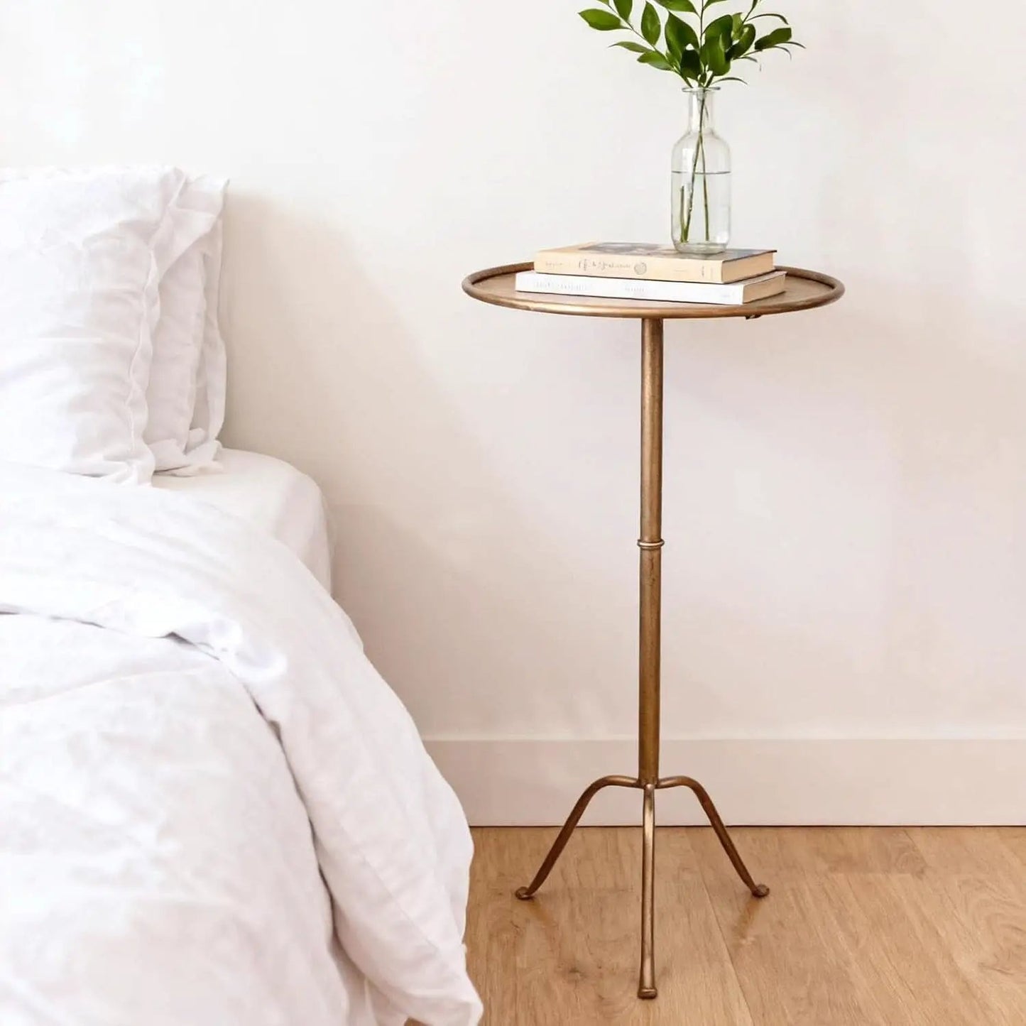 Antique Brass Martini Side Table Compact Raised Edge from PriceLows™